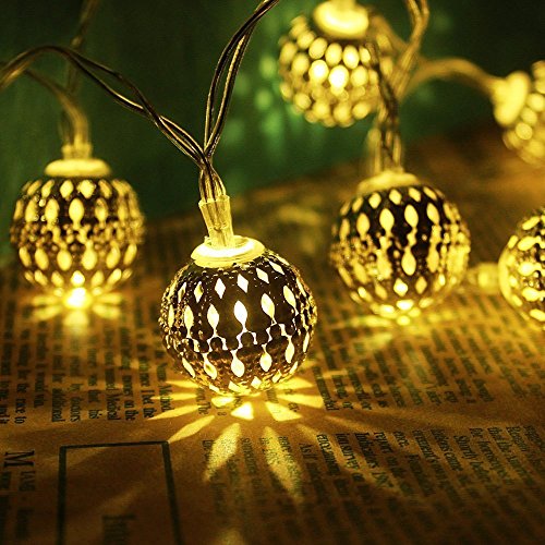 Jxz-H String Lights 65ft2m 20 Led Fairy Lights Battery Operated Moroccan Globe Ball Light For Home Patio Graden Holidays Party Christmas Trees Indoor and Outdoor Decorations