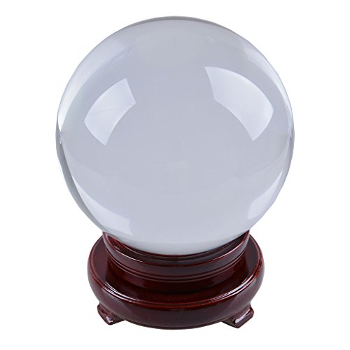 Long Sheng 150mm 59 Inch Divination Crystal Ball Glass Globe Sphere Free Wooden Stand