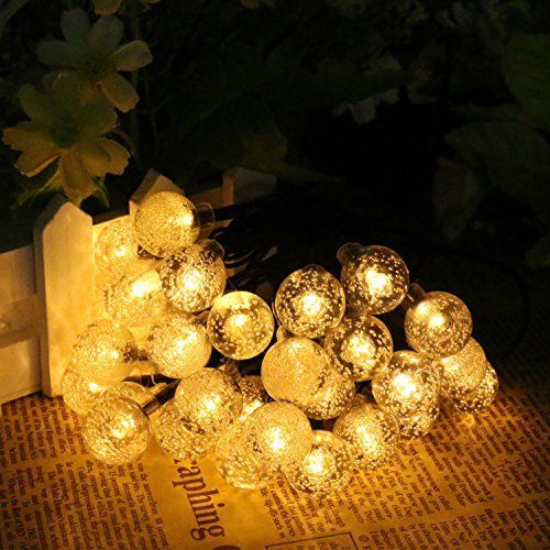 Qms Outdoor Solar String Lights Globe Fairy Led Light With 20ft 30 Leds Crystal Balls For Garden Path Party