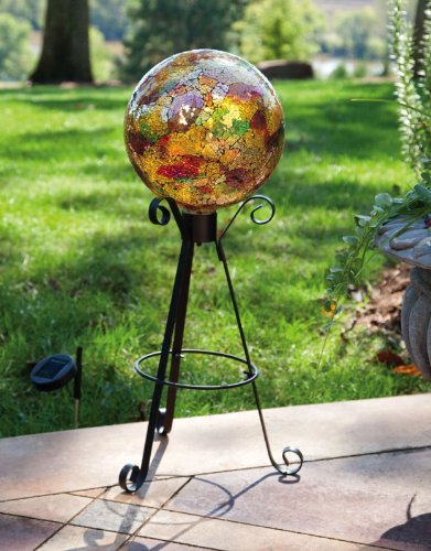 Tall Solar Black Metal Gazing Ball Stand