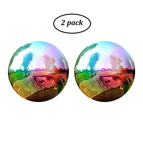 2Pcs Rainbow Mirror Ball Gazing Globe Stainless Steel Shiny Ball Gazing Balls for Gardens Decoration - 345 Inch 2Pcs 3inch