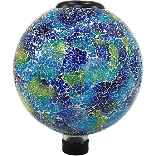 Sunnydaze Garden Gazing Globe with LED Solar Light Crackled Glass Azul Terra Design Outdoor and Landscape Decor 10-Inch