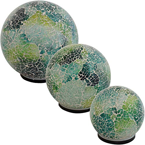 Sunnydaze Tabletop Lighted Garden Gazing Globes with Mosaic Design Ocean Dreams Color Set of 3