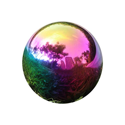 YeahaWo Rainbow Gazing Globe Mirror Balls for Garden Home Stainless Steel Shiny Hollow Sphere Sparkling Outdoor Ornament 4 Inch