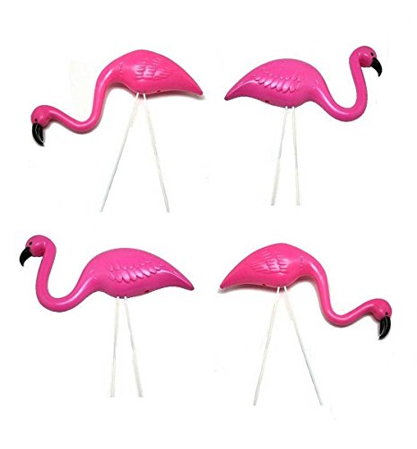 4 Small Pink Flamingo Mini Lawn Ornaments Yard Art Decor