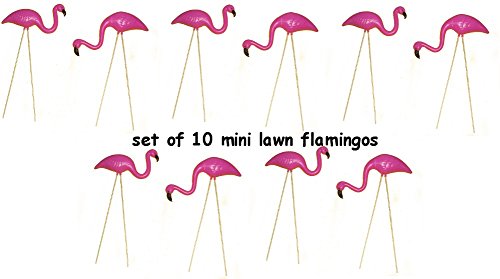 Set Of 10 Pink Flamino Mini Lawn Ornaments Yard Decor