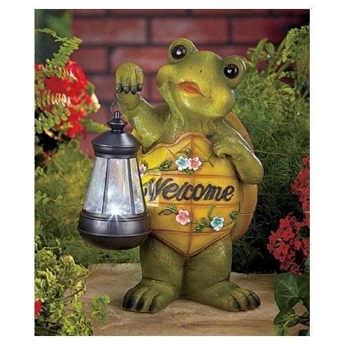 Ceramic Welcome Frog With Solar Lantern Garden Yard Statue 6-38&quotw X 5-58&quotd X 11-18&quoth