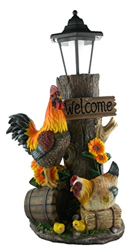 Cute Rooster Hen And Chicks Yard Solar Lantern Yard Statue Welcome Figurine  Yard Garden And Patio Statue Decor