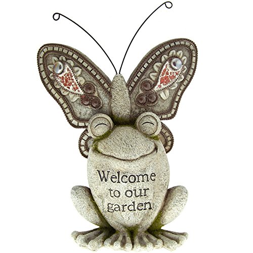 Garden Frog Resin Statue - With Butterfly Decoration A Figurine For Outdoor Yard Decor
