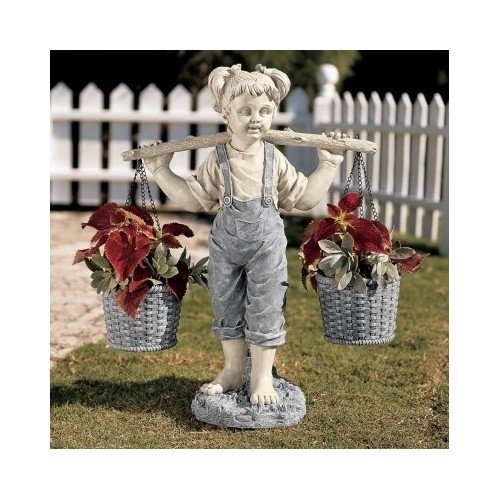 Girl with Flower Pots Statue Garden Decor Home Garden Decor Yard Art