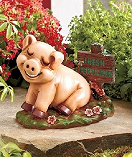 Pig Garden Yard Statue with Fresh Fertilizer Sign Approx 7-78w X 4-34d X 7-14h Ceramic