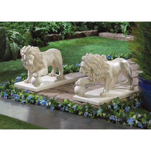 Set Of 2 Stately Lion Statue Duo Driveway Entrance Garden Yard Art