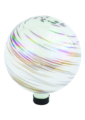 Russco III GD137203 Glass Gazing Ball 10 White Iridescent Swirl