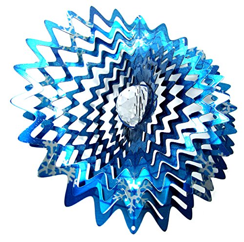 Shipityourway 12" 3d Wind Spinner Crystal Gazing Ball Splash Star Snowflake Blue Silver Powder Coated Metal Yard