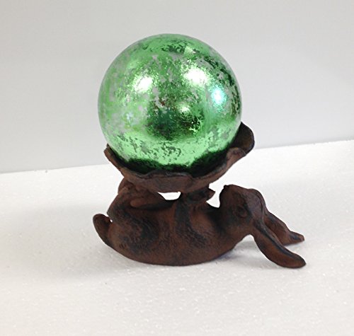 Cast Iron Bunny With Green Leaf Glass Gazing Globe 4 Inch