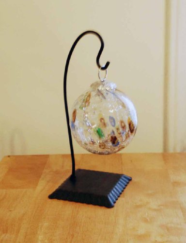 Hand Blown Crackled Glass Gazing Globe Tabletop Suncatcher With Metal Stand