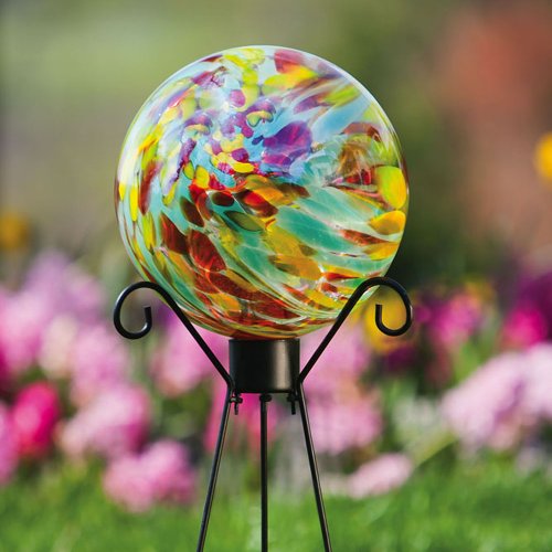 Colorful Confetti Glass Gazing Ball With Metal Display Stand