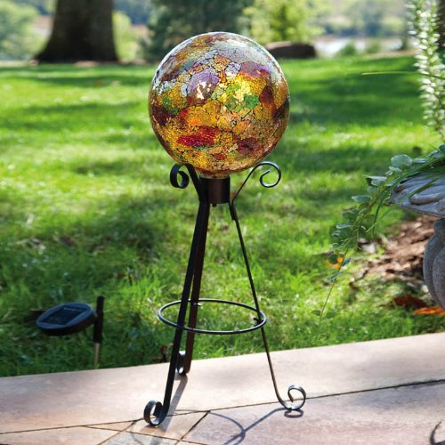 Gold Mosaic Gazing Ball With Metal Display Stand