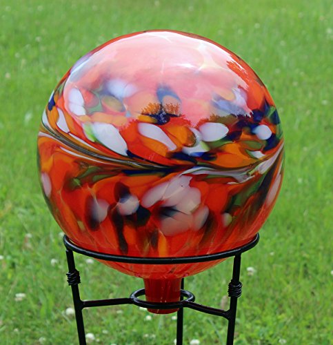 Glass Gazing Ball "circus Red Iridized" 12 Inch By Iron Art Glass Designs