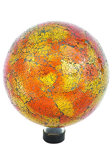 Russco Iii Gd137166 Glass Gazing Ball, 10", Orange Mosaic Crackle