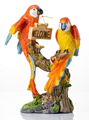 HOMERRY Parrot Figurine Animal Statue with Welcome Sign Label for Home DecorOutdoor Garden OrnamentMargarita Party Bar Decor