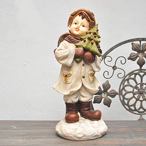 Outdoor Statues Personality Outdoor Garden Ornaments Little Girl Holding A Christmas Tree in The Rural Garden Collectibles Standing Art for Your Garden Home or Office Color  Brown Size  34cm