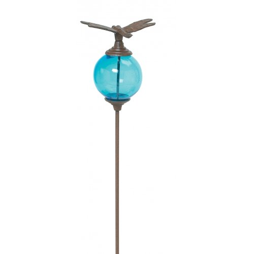 Dragonfly Cast Iron Glass Globe Garden Stake 43-inch Globe Color Varies Outdoor Yard Art