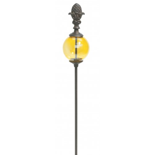 Pineapple Cast Iron Yellow Glass Globe Garden Stake 50-inch Outdoor Yard Art