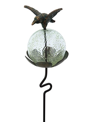 Russco III GS135056 Glow in the Dark Glass Globe Garden Stake Hummingbird