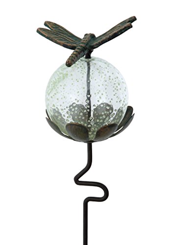 Russco III GS135063 Glow in the Dark Glass Globe Garden Stake Dragonfly