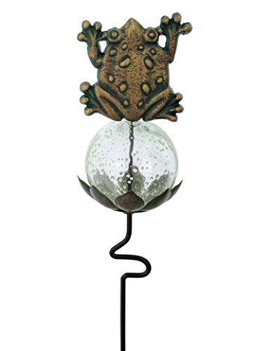 Russco III GS135070 Glow in the Dark Glass Globe Garden Stake Frog