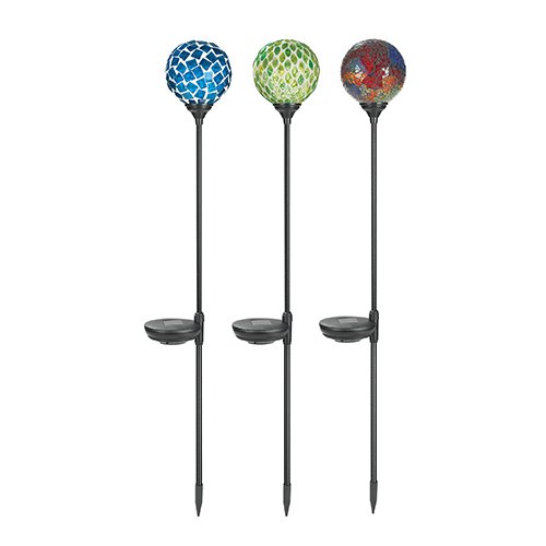 Yards Beyond Solar Powered LED Mosaic Glass Globe Garden Stake Set Pack of 3