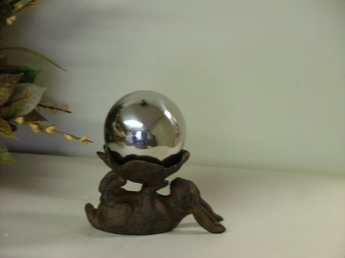 Silver Stainless Steel Gazing Globe And Cast Iron Bunny Stand 4 Inch