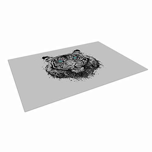 Kess Inhouse Barmalisirtb "tiger Gaze" Black Gray Outdoor Floor Mat, 4' X 5'