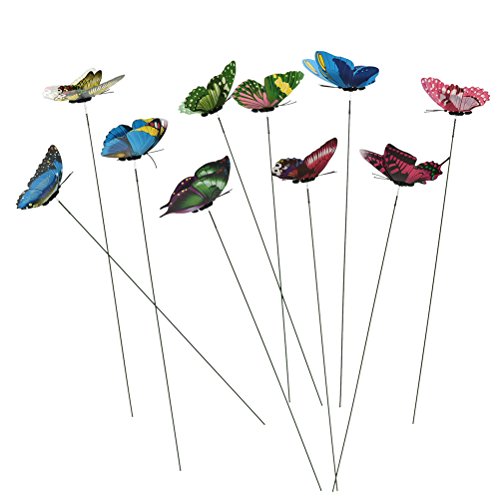 10 Pack Colourful Garden Butterflies On Sticks Miniature Fairy Garden Decoration