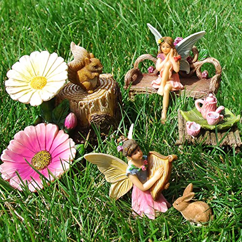 Fairy Garden Miniature Friends Fun Set Of 8 Pcs, Premium Quality Hand Painted Kit For Outdoor, House, Flat Decor