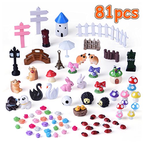 Kuuqa 81 Pieces Miniature Fairy Garden Ornaments Kit For Fairy Garden D&eacutecor