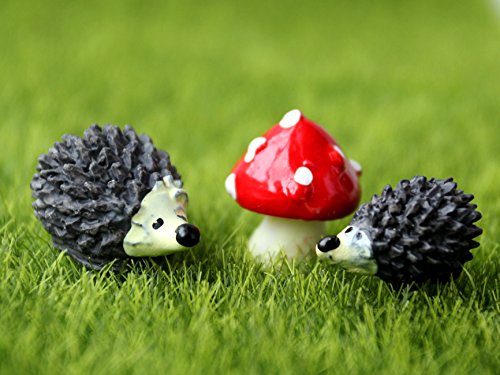 Miniature Garden Fairy Ornament Hedgehog & Mushroom Set