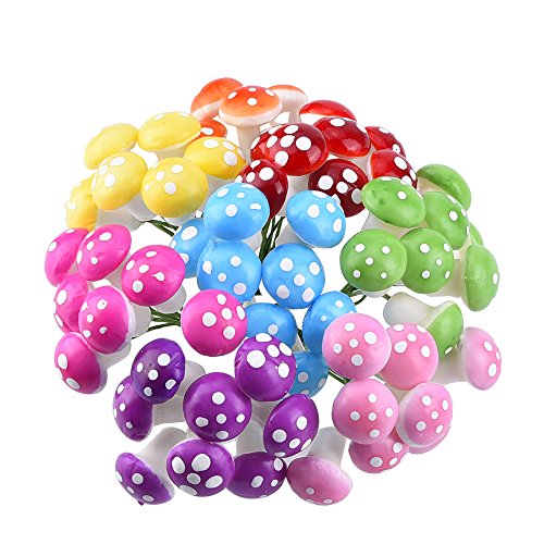 Mudder 64 Pieces Fairy Miniature Garden Ornaments Mushrooms Set 8 Colors