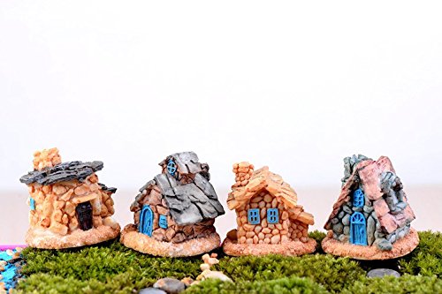 SUN-E 4 In Set Moss fairy Miniature Fairy Garden Stone House Statue Home Decoration Outdoor Decor