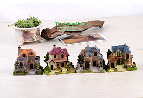 SUN-E 4 In Set Moss fairy Miniature Fairy Garden Stone Villa House Statue European Style Home Decoration Outdoor Decor