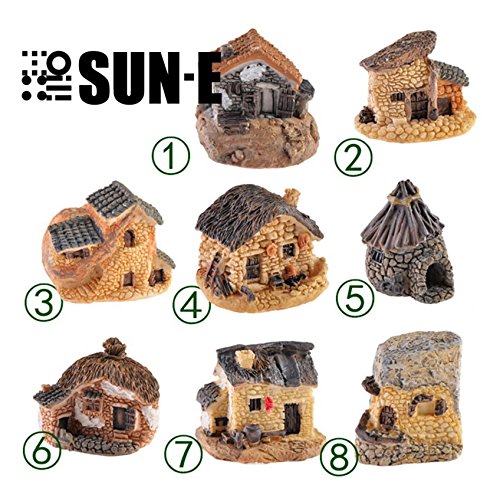 SUN-E 8pcsRandom color In Set Moss fairy Miniature Fairy Garden Stone House Statue Home Decoration Outdoor Decor