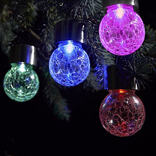 4 Pack Crackle Glass Globe Solar Light With Hanger Sogrand Solar Pathway Light Set  Color-changing