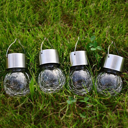 Jess New 4pcs Crackle Glass Globe Solar Lights With Hanger Pathway Solar Gazebo Light