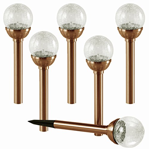 NEW 2017 SET OF 6 Crackle Glass Globe Color-Changing LED White LED Copper Solar Path Lights by SOLAscape