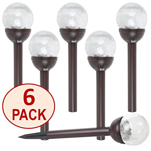 New 2016 Set Of 6 Crackle Glass Globe Color-changing Ledamp White Led Bronze Solar Path Lights By Solascape&reg