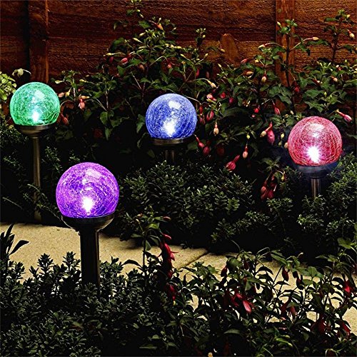 Nopteg 3pack Colorful Crackle Glass Globe Solar Lightsolar Graden Lightssolar Led Lightssolar Pathway Lights