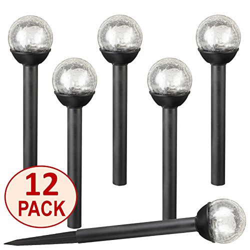 SET OF 12 Crackle Glass Globe White LED Black Solar Path Lights by SOLAscape