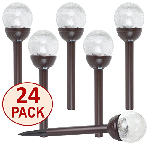SET OF 24 Crackle Glass Globe Color-Changing LED White LED Bronze Stainless Steel Solar Path Lights by SOLAscape