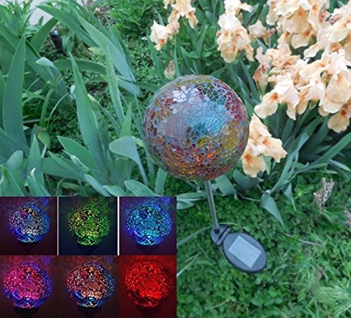 Solar Colorful Ball Globe Light black05r Solar Power Multi-color Color Changing Led Mosaic Crackle Glass Decorative